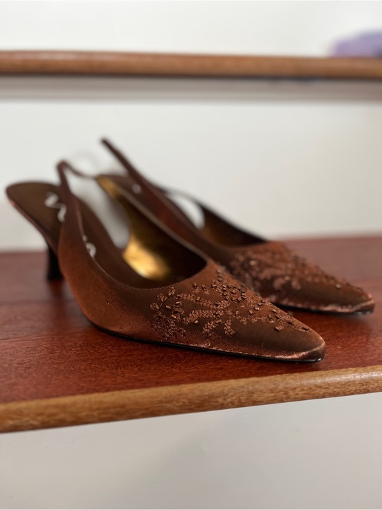 Nina Shoes - Nina Bronze Embellished Pointy Satin Slingback Heels NWT & Dustbag